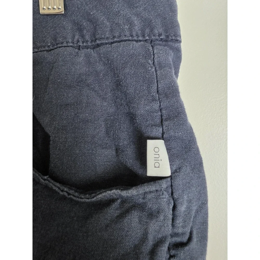 Onia Men Bermuda Shorts Size 38 Navy Solid Casual Linen Blend Chino Trouser